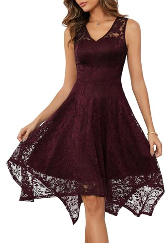 Meetjen Robe de Mariée Simple pour Mariée 2025 Col en V Cocktail Asymétrique Fantaisie Robes de Soirée Bourgogne M