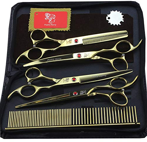 7 Zoll Japan 440C Material Doppelgriff Haustier Friseurscheren Friseurbedarf 4 Stück Flachscheren gebogen Schere Dünne Schere Erschwingliches Set Send Kamm