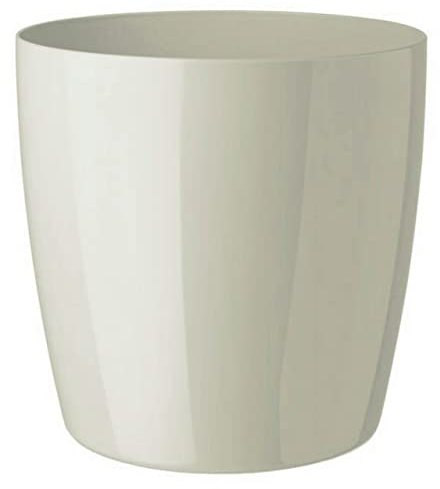 Floralo e. K. Pflanztopf Teramo rund 35 cm Ø und 34 cm Höhe, Creme hochglänzend mit Wasserreservoir und Rädern - Blumentopf Topf Pflanzgefäß Übertopf