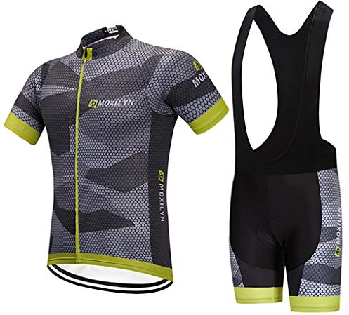 Moxilyn Herren Radtrikot Set Fahrrad Trikot Kurzarm+Radhose mit 14D Gel Sitzpolster,Schnelltrocknend Atmungsaktives Shirt,Ursprüngliche Gaze Radjacke und Radhose,Schnell Schwitzen Hohe Elastizität