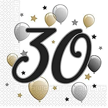 Procos 88866 - Servietten Happy Birthday, Milestone 30, 33x33cm, 20 Stück, Ballonmotiv, 30er Geburtstag, Papierservietten mit Motiv, Tischdekoration, Mundtuch, Geburtstag, Luftballons, Ballons