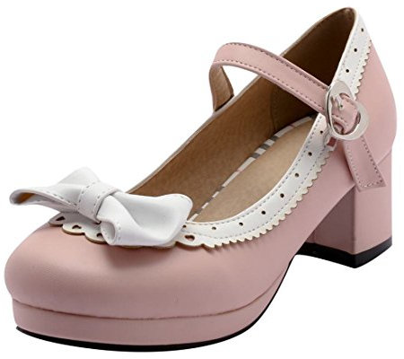 MISSUIT Damen Mary Jane Pumps mit Blockabsatz und Schleife 5cm Absatz Geschlossen Rockabilly Schuhe(Rosa,40)