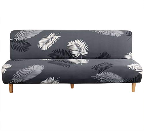 ele ELEOPTION Sofabezug Ohne Armlehnen, Moderner Druck Sofabezug 3 Sitzer Ohne Armlehne Stretch Couch überzug Armlose Sofabettüberzug für Faltbares Schlafsofa Ohne Armlehnen,180-210 cm(Blatt-Muster)