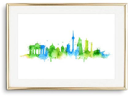 Din A4 Kunstdruck Skyline - Berlin - Deutschland Stadt Silhouette City Aquarell Grün Blau Druck Poster Bild - ohne Rahmen