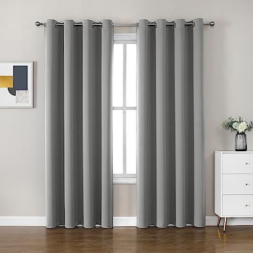 CUCRAF Blackout Curtains for Bedroom Light Grey Curtains 72 Inch Drop 2 Panels,Thermal Curtains for Living Room, Eyelet Black Out Curtains as Soundproof Room Dividers W46 x L72