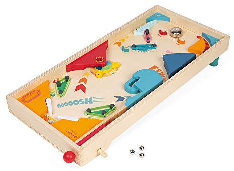 Janod - Retro-Flipper aus Holz - Gesellschaftsspiele Kind - Geschicklichkeitsspiel Fördert strategisches Denken und Konzentration - FSC-zertifiziert - Ab 5 Jahren, J02088, Weiß