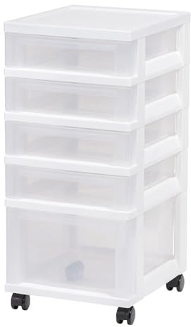 IRIS USA, Inc. MC-341 Kunststoff-Aufbewahrungsschublade, Rollwagen mit Organizer-Deckel, Plastik, Weiß, 5 Drawer