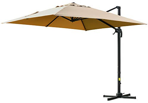 Outsunny Parasol déporté carré inclinable pivotant 360° manivelle piètement acier dim. 3L x 3l x 2,6H m beige