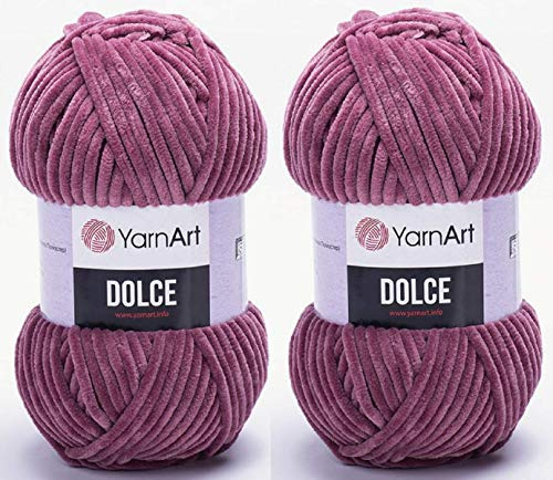 YarnArt Dolce-Garn, 100 % Mikro-Polyester, 2 Stück, 260 Meter, 2 x 100 g, super sperrig: 6 Baby-Chenille-Garn (751 Dusty Rose)