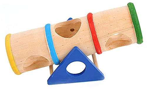ANCLLO Hamster Holz Wippe Tunnel Spielzeug Lustiges Gym Übungshaus Schleifen Zähne mit Spielplattform für Zwerghamster Kleine Haustiere