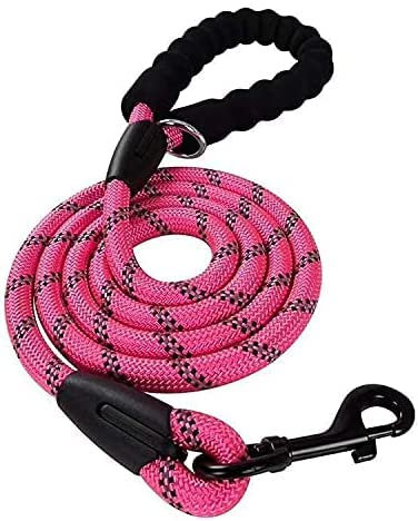 Reflective Dog Rope Lead With Padded Handle - Multiple Size & Colour Options (Standard - 1.5m Length, Pink)