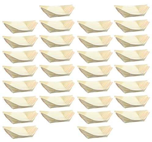 Bambus Fingerfood Schalen 50 Stücke, 8,5x6cm Snackschale für Sushi, Currywurst, Pommes, Vorspeisen & Knabbereien, Ökologische Einweg-Schiffchen für Party, Catering & Events