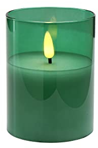 Klocke Dekorationsbedarf Edle LED Kerze im Glas - Timer - Realistisch Flackernd (Grün, Höhe: 10cm - Ø 7,5cm)
