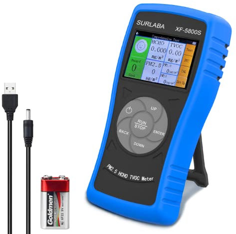 SURLABA Indoor Air Quality Monitor, Professional Formaldehyde Detector, Digital Air Pollution Sensor for PM2.5/PM10 Inhalable Particles/HCHO/TVOC, Color LCD Screen for Home, Office, Lab