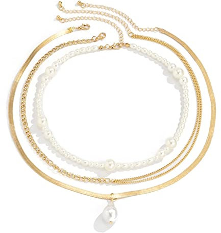 Wycian Collana elegante, collana girocollo in oro a 3 strati, semplice perla a serpente placcata in oro, collana regolabile per donne, feste, anniversari