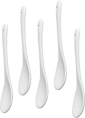 Pyatofyy 5PCS White Porcelain Egg Spoons Ceramic Spoons Coffee Spoon Dessert Spoon Dip Serving Spoon