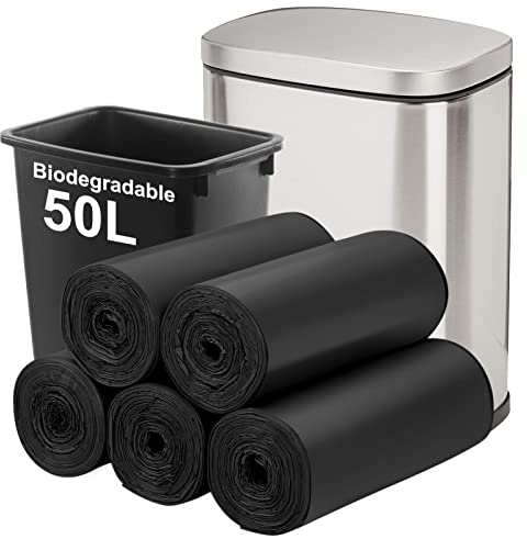 Biodegradable Trash bags 50PCS, Aievrgad 13Gallon/50L large Garbage bags/For kitchen Bin. Bin Liner/Trash/rubbish Bags, 100% Recycled,Tough, degradable, Compost Bags for Food/household-black