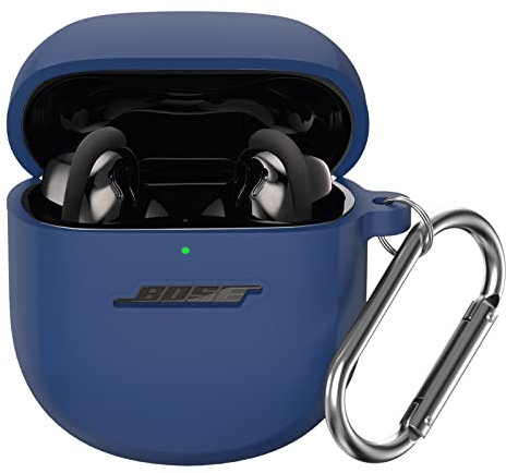WOFRO Silicone Protective Skin Cover for Bose QuietComfort Earbuds II (2022) & New Bose QuietComfort Ultra (2023), Blue, Case, Anti-lost Carabiner, Bump, Drop, and Scratch Protection