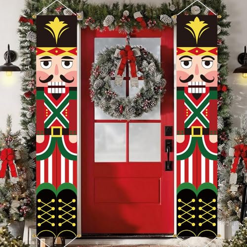 Ivenf Christmas Decorations Outdoor Yard, Nutcracker Door Banner Front Porch Sign Set, Hanging Christmas Decorations for Home, Indoor Outdoor Xmas Decor Wall Front Door Yard Garage