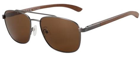 ZENOTTIC Sonnenbrille Herren Damen Polarisiert Pilotenbrille Retro Holz Und Metall Material UV 400-Schutz