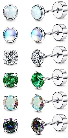 Chriscoco G23 Titan Ohrstecker für Damen Herren Hypoallergen Opal Mondstein Zirkonia Titan Ohrringe Ohrstecker Silber Flache Ohrringe Tragus Knorpel Ohrringe für Frauen