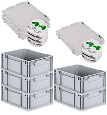 PROREGAL SuperSparSet 5x Eurobox NextGen Economy mit Scharnierdeckel & grünen Verschlüssen | Griffe geschlossen | HxBxT 17x30x40cm | 16 Liter | Eurobehälter Transportbox Transportbehälter