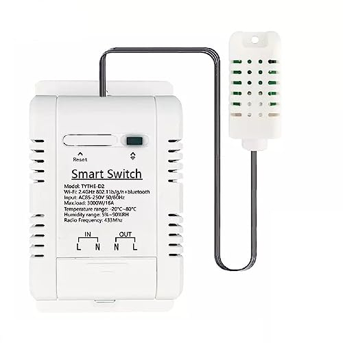 MHCOZY Módulo de sensor de temperatura y humedad con WiFi, control remoto de Tuya, 16 A, interruptor inteligente con medidor de potencia, funciona con Alexa Google
