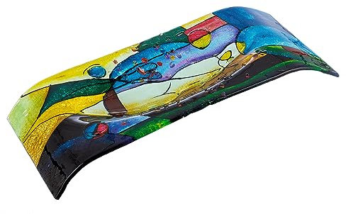 GILDE GLAS art eckige Deko Schale aus Glas - handbemalt - mehrfarbig mit aufgesetzten Glassteinen - Geschenk für Frauen Deko Wohnzimmer - 56 x 27 cm