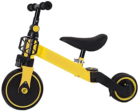 2 in 1 Kinder Dreirad & Laufrad & Balance Bike Mit Verstellbarem Sitz und Lenker, Tricycle Mit Abnehmbaren Pedalen, Für 1-3 Jahre Alt (Gelb)