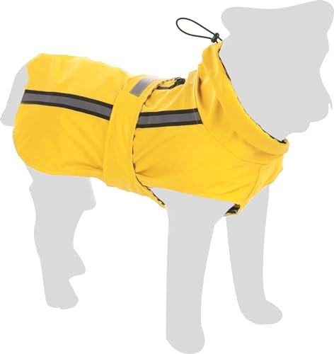 Regenmantel Hund - Ciro Gelb - Größe A:80cm B:69cm C:89-98cm - Polyester - wasserdicht - reflektierende Streifen - Klettverschluss - waschbar bei 30°C
