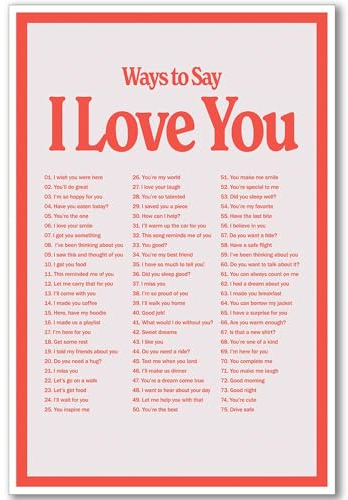 Poster Different Ways To Say I Love You, trendiger Druck, Wanddekoration, ästhetische Poster, Vintage-Liebeszitate, Wandkunst für Schlafzimmer, Wohnzimmer, Küche (40,6 x 61 cm, 1P-ungerahmt, rot)