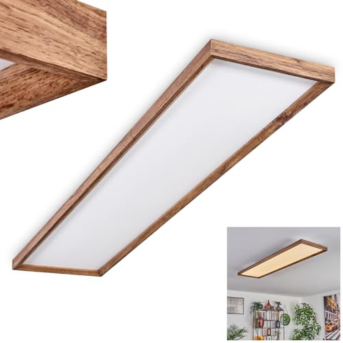 LED Deckenleuchte Longvic, moderne Deckenlampe aus Metall/MDF/Kunststoff in Schwarz/Holzoptik/Weiß, 36 Watt, 4300 Lumen, 3000 Kelvin, Länge 120 cm