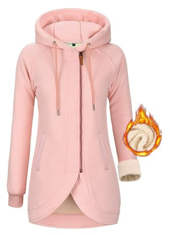 Lonya Felpa Donna con Zip e Cappuccio Felpe Pile Invernale Caldo Hoodie Cappotto a Manica Lunga Giacca Cerniera Peluche con Tasche Giubbotto Giubbino Sweatshirt, Rosa, XXL