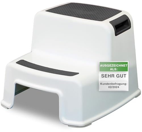 ADRIANO PORCARO® I Tritthocker Kinder I 2-Stufig Hocker Kinder I 26cm Hoch I Belastbarkeit 80kg I Gummierte Trittfläche I Hocker Kinder Bad mit Tragegriffe I Für Kinder, Erwachsene, Senioren I Schwarz