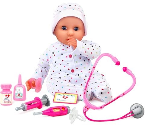 Dolls World from Peterkin | Dolly Doctor Doll | 46cm (18) soft bodied doll with vinyl limbs, sleeping eyes, deluxe outfit, medical role play accessories and dummy | Dolls & Accessories | Ages 3+