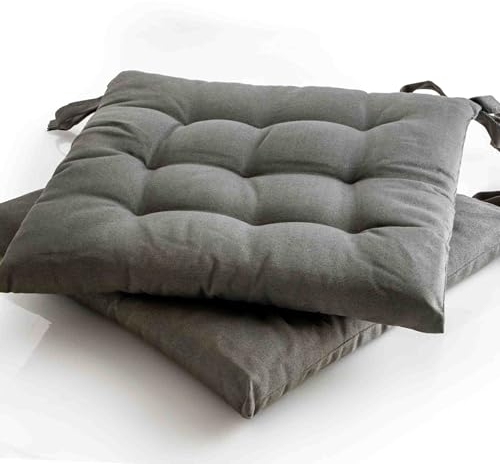 etérea 2er Set Sitzkissen Outdoor 40x40 mit Bändern - Stuhlkissen Anthrazit für Gartenstuhl & Innenbereich - waschbare Sitzauflagen Gartenmöbel - 2 Stück Kissen 40x40 cm - Anthrazit