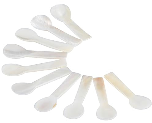 BIMUYI Cucharas de caviar, cucharas de servir de nácar, cucharas de huevo con mango redondo, paquete de 10
