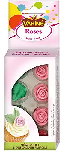 Délicates Roses et Feuilles en Sucre 20g Vahiné - Idéal pour Décorer Gâteaux - Produit de Qualité - Epicerie Sucrée Spécialisée - Le Lot De 3