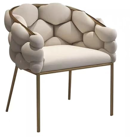 Fauteuil en Chaise Salon avec Pieds en Métal Plaqué Or, Chaise Confortable Chaise Cuisine for Salon/Chambre/Coiffeuse (Rose Clair) (Color : White)