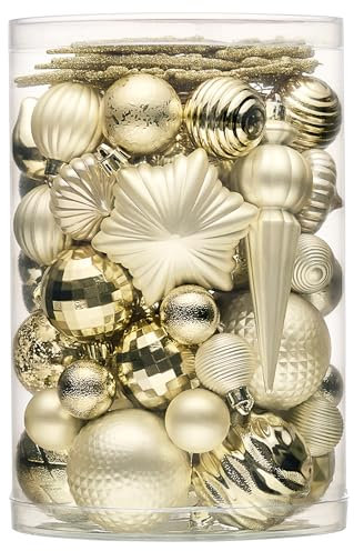 Valery Madelyn Christmas Tree Decorations 60pcs Set, Gold Xmas Baubles Shatterproof Ball Ornaments Set