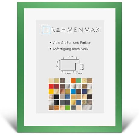 RahmenMax Morena Bilderrahmen Posterrahmen 21x30 cm Grün Froschgrün 30x21 cm mit weisser Rückwand und klarem Acrylglas