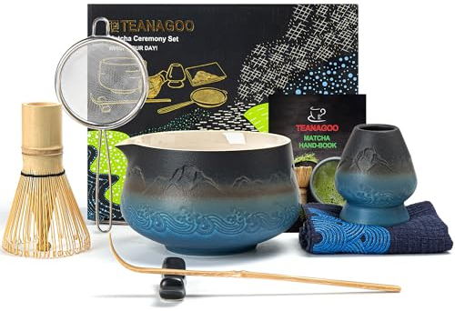TEANAGOO Matcha Whisk, 7 Pcs Ceramic Matcha Set, Matcha Kit for Ceremony, Matcha Tea Set for Making Breakfast/Latte, Matcha Whisk Set and Bowl with All Accessories, Gift for Matcha Lover