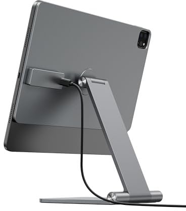 KU XIU X33 Pro Max Support de Charge Magnétique sans Fil pour iPad Pro 11 M4 (2024) Uniquement, Support Pliable en Alliage d'Aluminium pour Tablette, Support de Bureau Ajustable à 360° avec Câble 1M