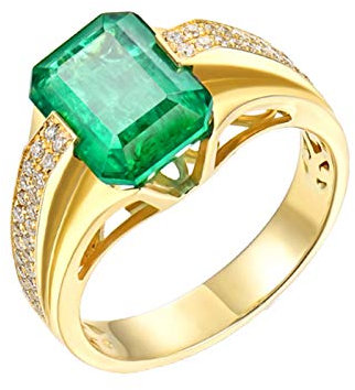 Beydodo Herren Ring 585 Gold, Trauringe Männer Bandring mit 2ct Smaragd Verlobungsringe Hochtzeit Ringe Nickelfrei Große 50 (15.9)