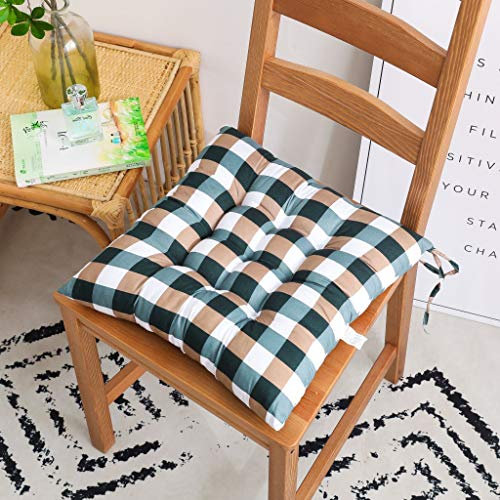 Hixingo Sitzkissen Cozy mit Haltebändern, Weiche Stuhlkissen Waschbar Sitzkissen Stuhl, Karierte Streifen Bodenkissen für Indoor und Outdoor, 40x40cm (4 Stück,Grün Braun)