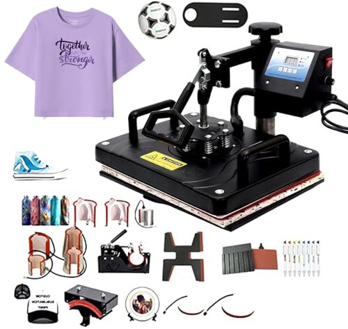 DLLDLGG Prensa Térmica De 11,4 X 15 Pulgadas, Máquina De Prensado De Camisetas Profesional, Sublimación De Transferencia Térmica Multifunción para Camisetas, Tazas, Platos, Gorras, Vasos(15-in-1)