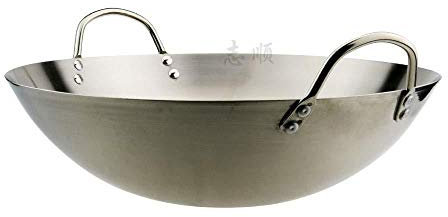 OQHAIR Wok, Pentola di Ferro Tradizionale Vecchio Stile Pentola di Ferro Fatta a Mano Padella Antiaderente Binaurale Wok Tradizionale Vecchio Stile Non Rivestito,50cm (50cm)