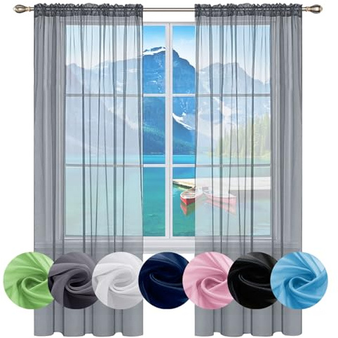 GAIFNAG Ösenvorhang Transparent 190 x 130 cm Transparent Wohnzimmer Luftig Dekoschal, Waschbar, Kürzbar Fadenvorhang Fadengardine Türvorhang für Fenster, Zuhause, Terrasse, Hellgrau