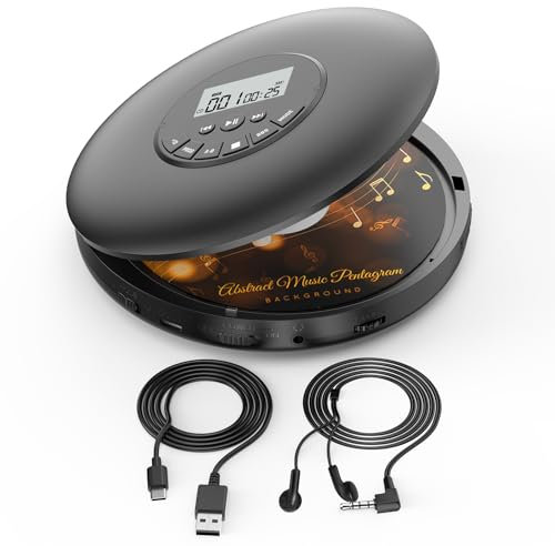 Arafuna Lettore CD portatile-Compact Discman -Personal Music Player Anti-Skip Protection, Tracce programmabili - Auricolari inclusi
