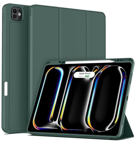SZPSGC Hülle für iPad Pro 13 Zoll M4 2024 7. Erzeugung mit Stifthalter, TPU Rückseite Schutzhülle Hülle Unterstützt Apple Pencil Pro/USB-C für iPad Pro 13, Auto Schlafen/Wachen, Grün